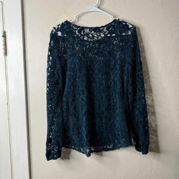 Sundance Blue Green Chenille Velvet Lace Long Sleeve Blouse Boho - Picture 5 of 7
